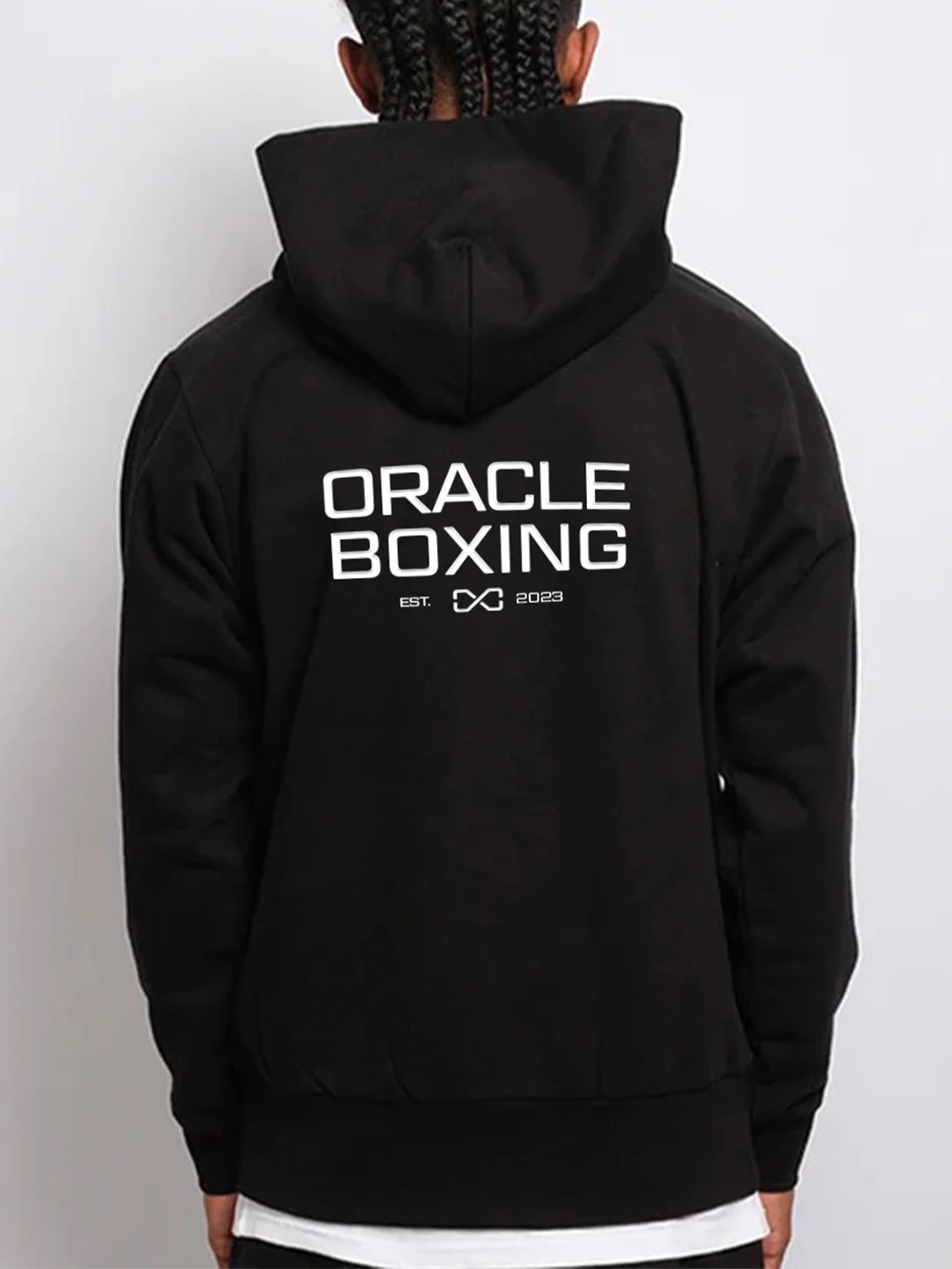 Oracle Boxing Hoodie in Black - Model Back View