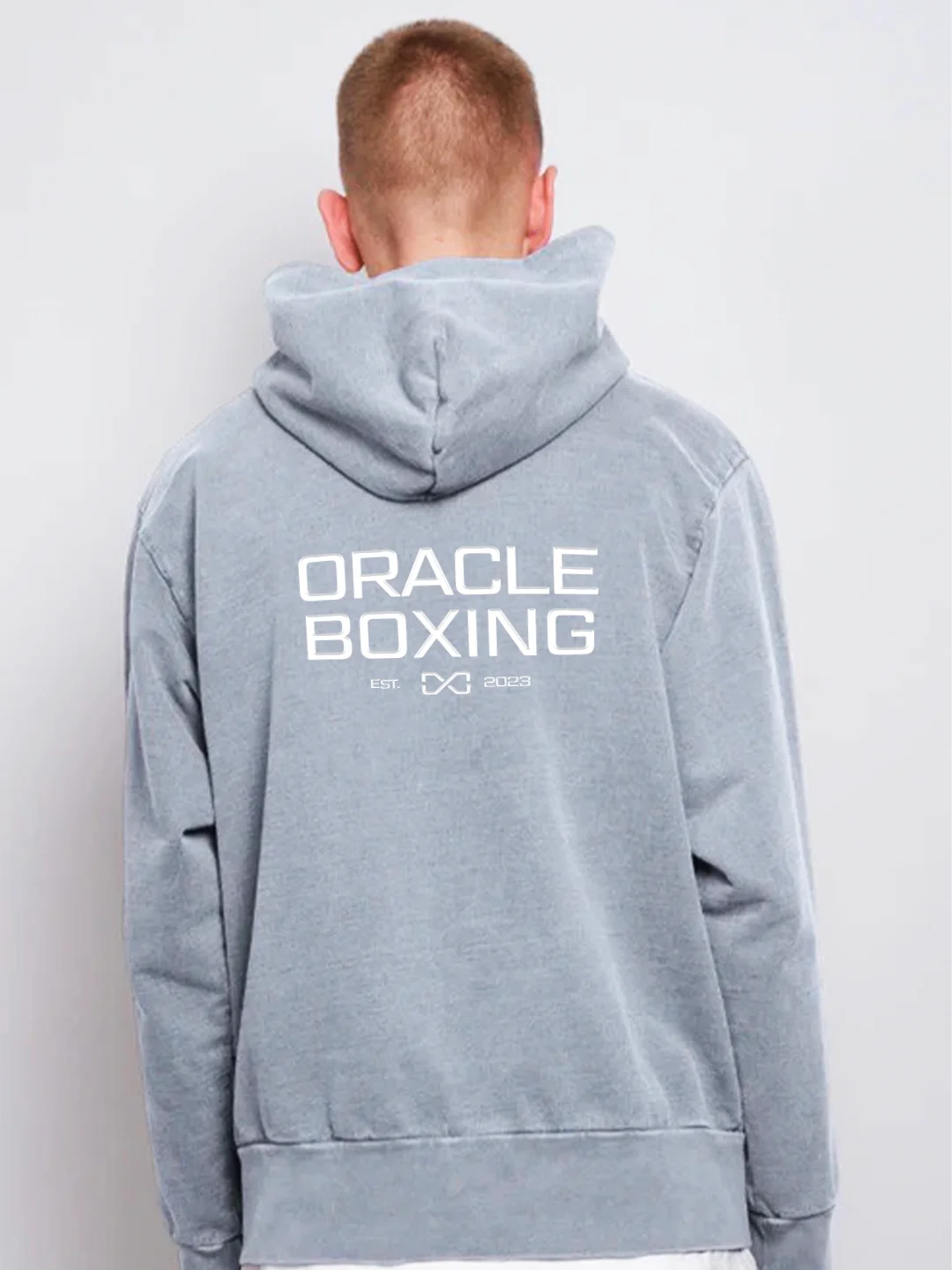 Oracle Boxing Zip Hoodie in Steel - Model Back View