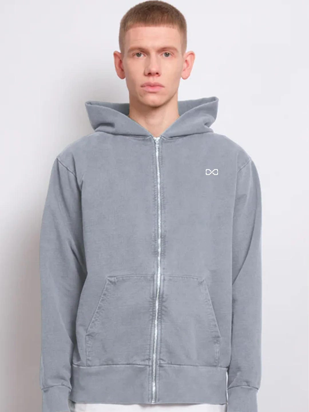 Oracle Boxing Zip Hoodie in Steel - Model Front View