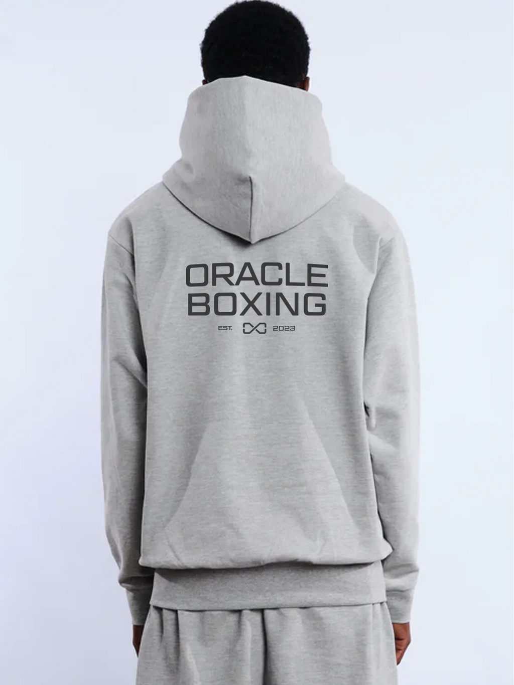 Oracle Boxing Hoodie in Grey - Model Back View