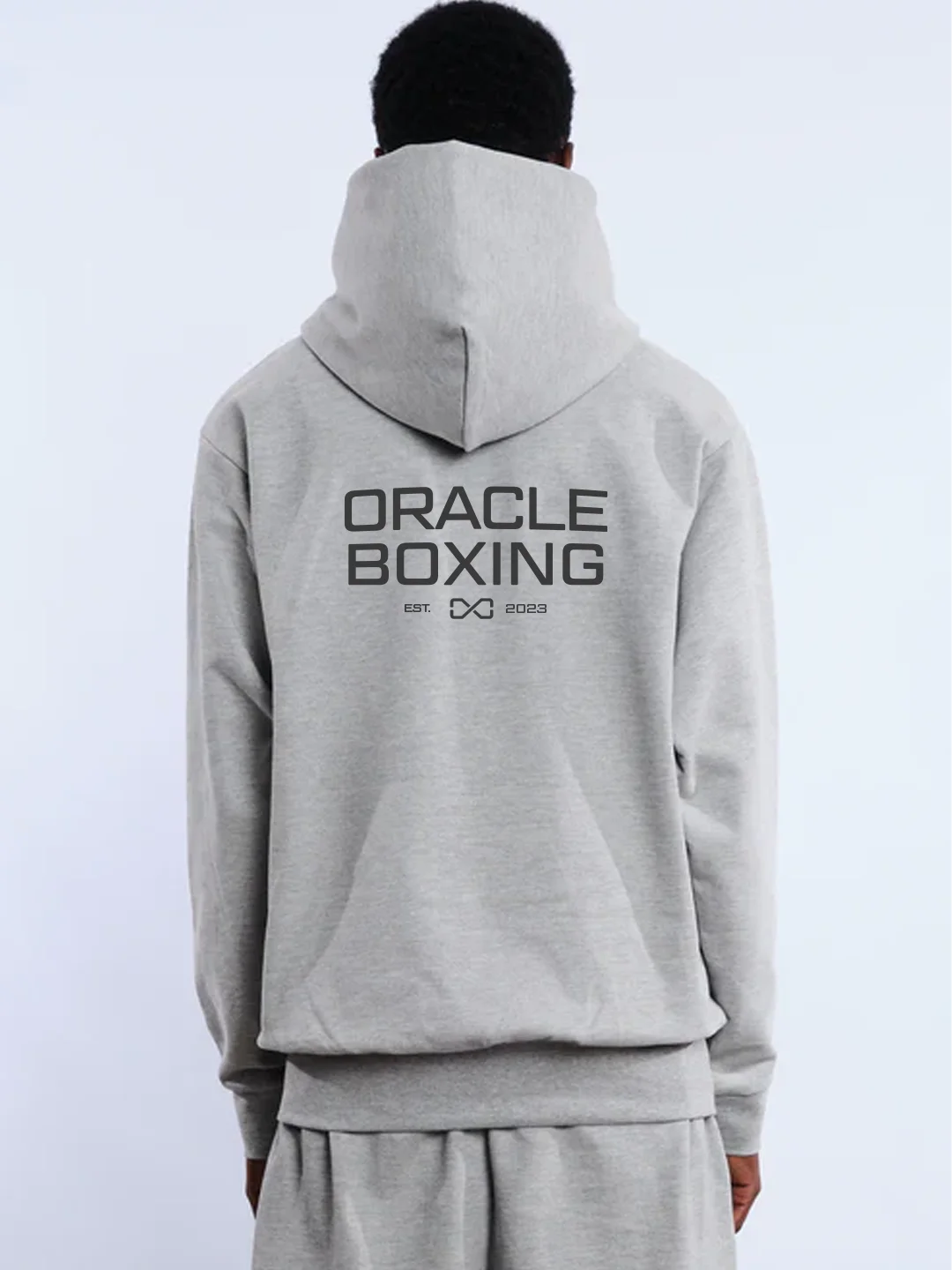 Oracle Boxing Hoodie in Grey - Model Back View