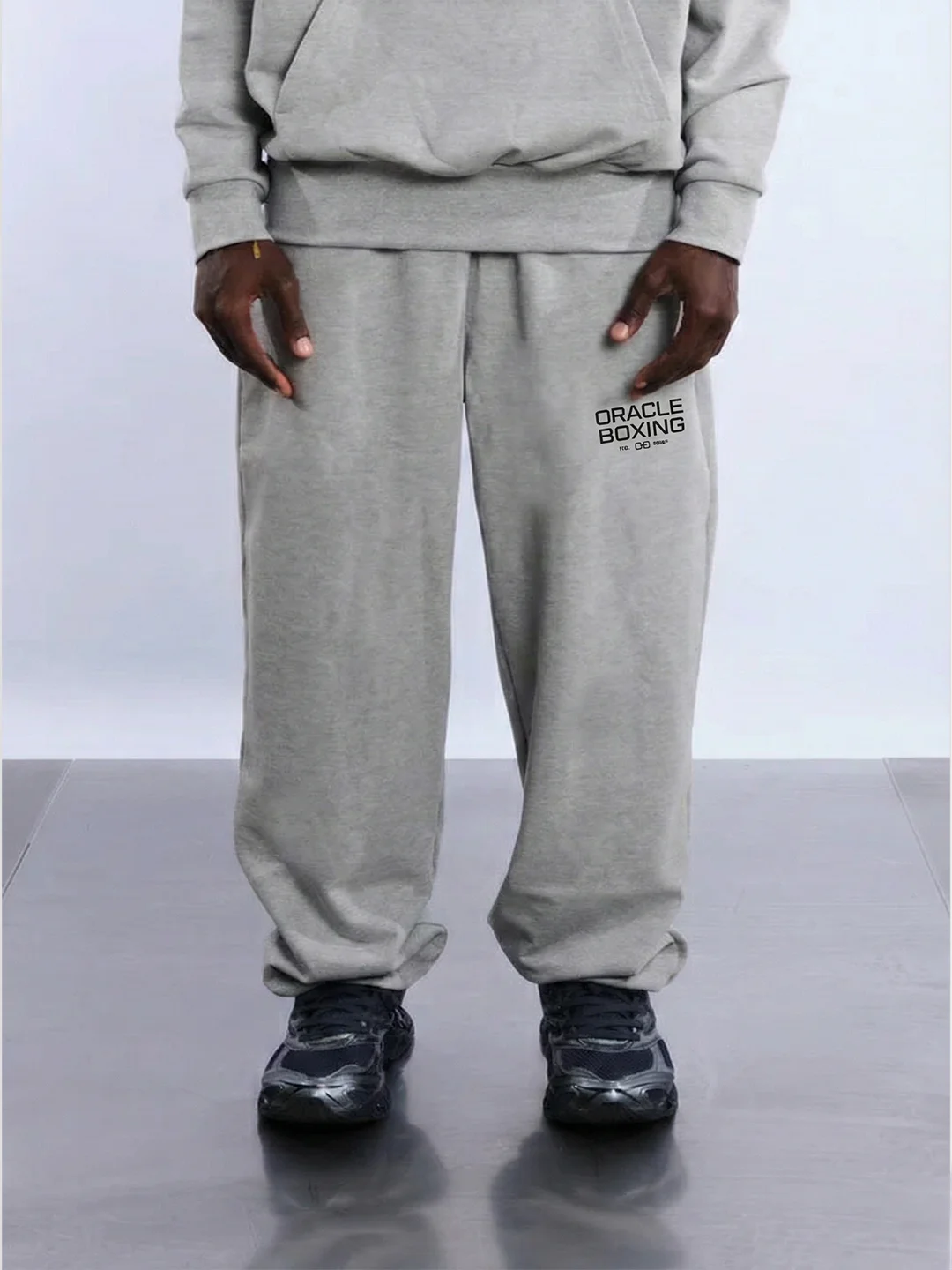 Oracle Boxing Joggers in Grey - Model Front View